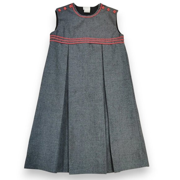 Vintage YSL Yves Saint Laurent Girls' Jumper Dress Academia Gray Red Trim Size 7 - Picture 1 of 9